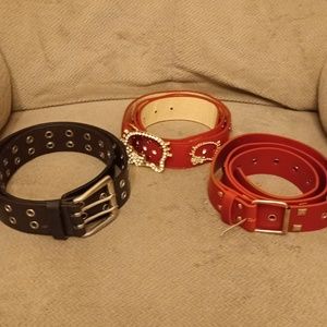 Lot of 3 Women's Belts Red Black